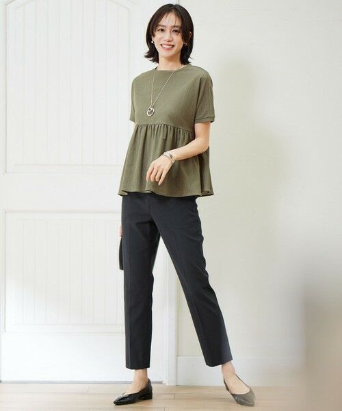 S size ONWARD(小さいサイズ) / エスサイズオンワード カットソー | 【洗える】リネンサッカーコンビペプラム カットソー | 詳細13