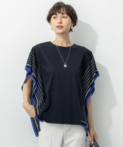 S size ONWARD(小さいサイズ) / エスサイズオンワード カットソー | 【汗じみ防止加工】スカーフプリントコンビ フレンチスリーブ カットソー