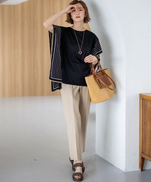 S size ONWARD(小さいサイズ) / エスサイズオンワード カットソー | 【汗じみ防止加工】スカーフプリントコンビ フレンチスリーブ カットソー | 詳細3