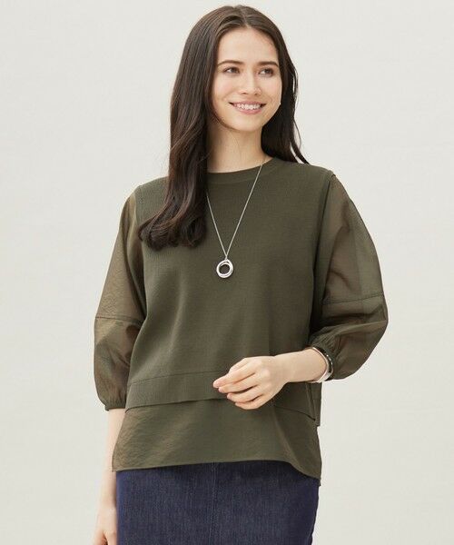 S size ONWARD(小さいサイズ) / エスサイズオンワード ニット・セーター | 【カタログ掲載・洗える】ハイツイストコットンアセテートプルオーバー ニット（ダークカーキ）