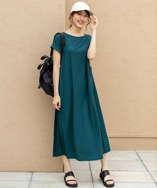 S size ONWARD(小さいサイズ) / エスサイズオンワード ロング・マキシ丈ワンピース | 【接触冷感・UVカット・洗える】ハイストレッチスムースサイドプリ−ツ ワンピース | 詳細2