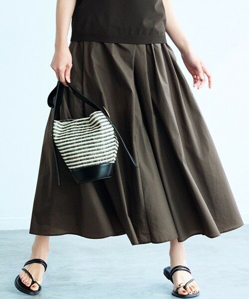 S size ONWARD(小さいサイズ) / エスサイズオンワード ミニ・ひざ丈スカート | 【洗える】ナイロンコットンポプリン タック スカート(ブラウン系)