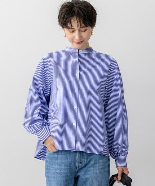S size ONWARD(小さいサイズ)/エスサイズオンワード 【洗える】CANCLINI ティアードフリル ブラウス ブルーストライプ 32