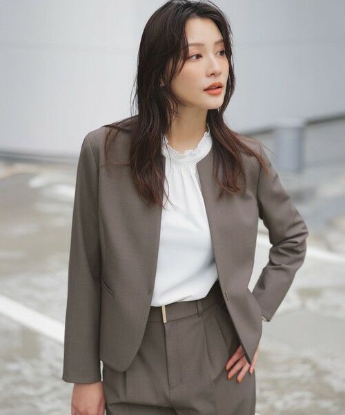 S size ONWARD(小さいサイズ) / エスサイズオンワード ノーカラージャケット | 【WEB限定・UVカット・アンチピリング】ウーステッドエステル クルーネック ジャケット | 詳細2