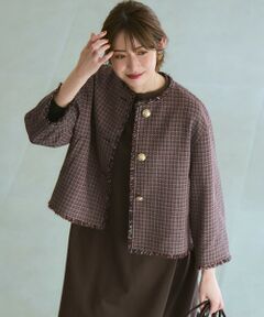 S size ONWARD(小さいサイズ) / エスサイズオンワード その他アウター | ツイーディーカラーミックス ノーカラー ジャケット