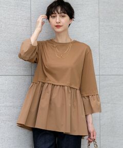 S size ONWARD(小さいサイズ) / エスサイズオンワード カットソー | 【洗える】シルキータフタコンビ ペプラム カットソー