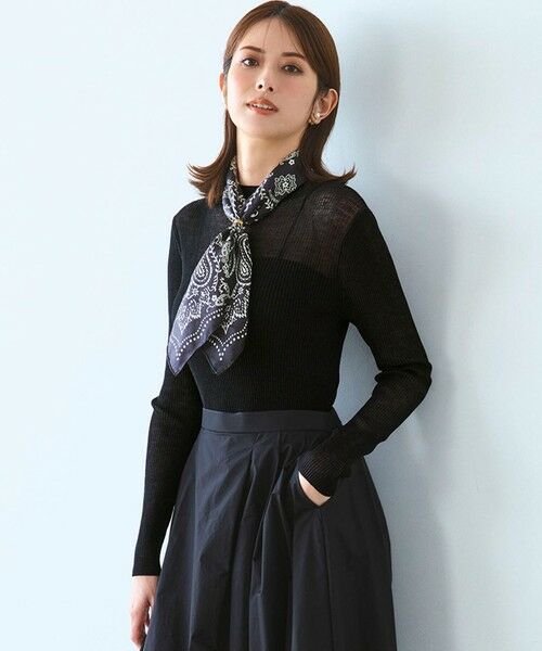 S size ONWARD(小さいサイズ)/エスサイズオンワード 【洗える】シアーリブハイネック ニット ブラック系 32