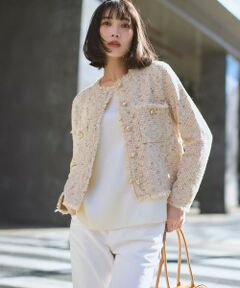 S size ONWARD(小さいサイズ) / エスサイズオンワード ノーカラージャケット | 【見上愛さん着用/新色追加/VERY掲載】ツイード ニット ジャケット