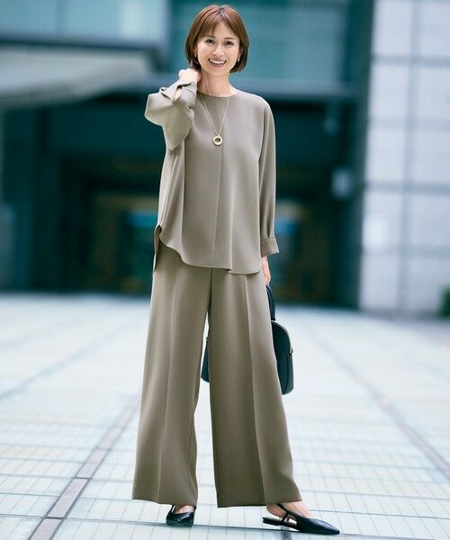 S size ONWARD(小さいサイズ) / エスサイズオンワード その他パンツ | 【カタログ掲載】トリアセダブルクロスワイドストレート パンツ | 詳細1