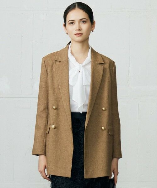 S size ONWARD(小さいサイズ)/エスサイズオンワード 【SHIHOさん着用・洗える】シルクネップツイード ジャケット ダークキャメル 32 S size ONWARD(小さいサイズ)/エスサイズオンワード 【SHIHOさん着用・洗える】シルクネップツイード ジャケット ダークキャメル 32