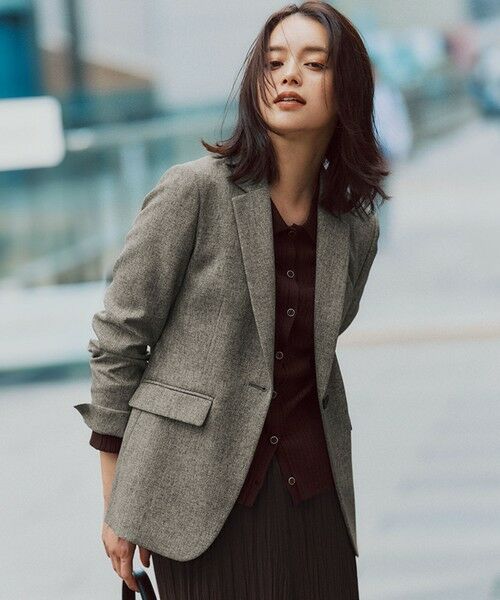 S size ONWARD(小さいサイズ) / エスサイズオンワード テーラードジャケット | 【洗える】ウールライクカルゼ テーラード ジャケット(グレー系)