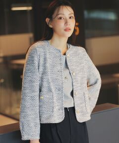 S size ONWARD(小さいサイズ) / エスサイズオンワード ノーカラージャケット | 【洗える】ネップツイード ジャケット