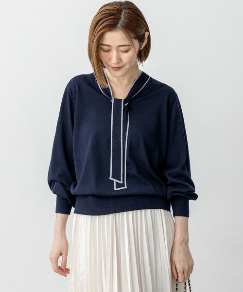 S size ONWARD(小さいサイズ)/エスサイズオンワード 【洗える】ウーステッドウール ボウタイ ニット ネイビー系 32 S size ONWARD(小さいサイズ)/エスサイズオンワード 【洗える】ウーステッドウール ボウタイ ニット ネイビー系 32