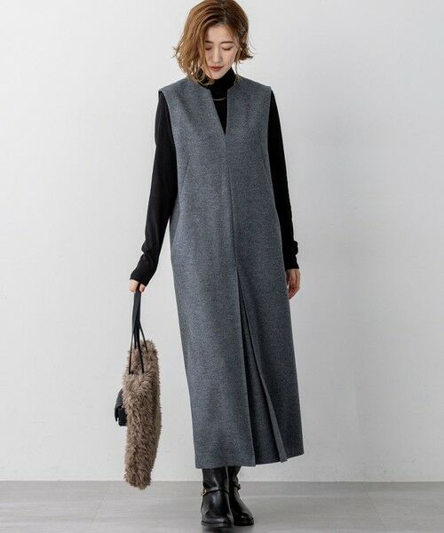 S size ONWARD(小さいサイズ) / エスサイズオンワード ロング・マキシ丈ワンピース | ウールミルドジャージー ボックスタック ジャンパースカート | 詳細4