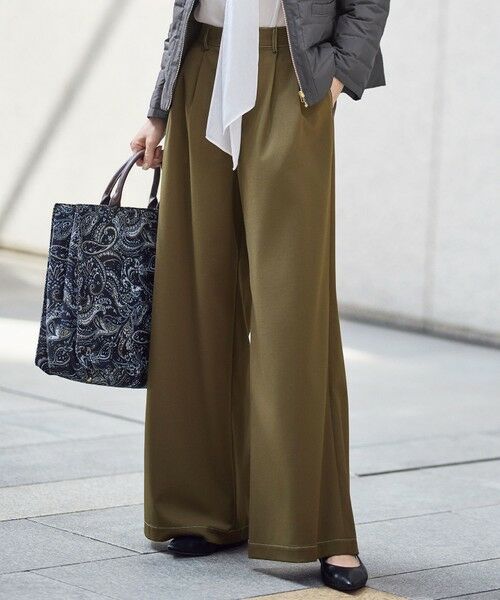 S size ONWARD(小さいサイズ)/エスサイズオンワード 【洗える】デニムライクツイルワイド パンツ ブラウン 32