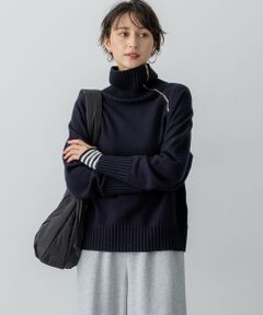 S size ONWARD(小さいサイズ) / エスサイズオンワード ニット・セーター | ボイルドウールコンビ ジップ タートルニット