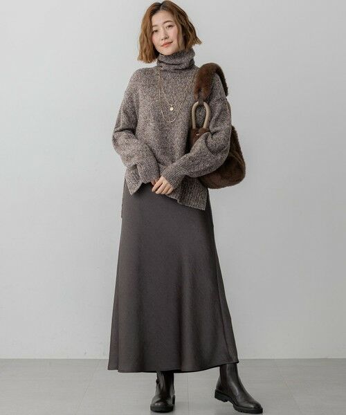 S size ONWARD(小さいサイズ) / エスサイズオンワード ニット・セーター | 【洗える】ミックスブークレ サイドスリットタートルニット | 詳細10