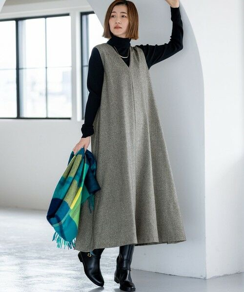 S size ONWARD(小さいサイズ) / エスサイズオンワード ロング・マキシ丈ワンピース | ラメミックスツイード Vネックワンピース | 詳細13