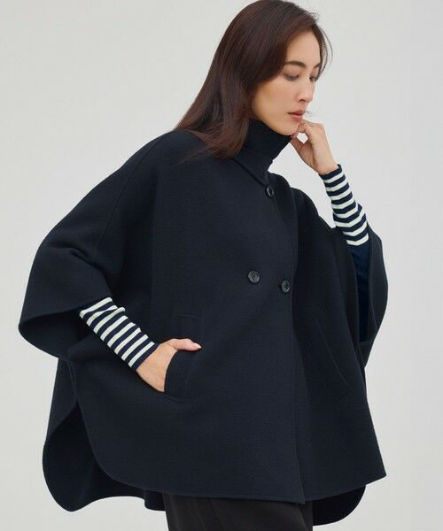 S size ONWARD(小さいサイズ)/エスサイズオンワード 【見上愛さん着用/Oggi11月号掲載】ウールライトリバー ポンチョシルエット コート ブラック系 32