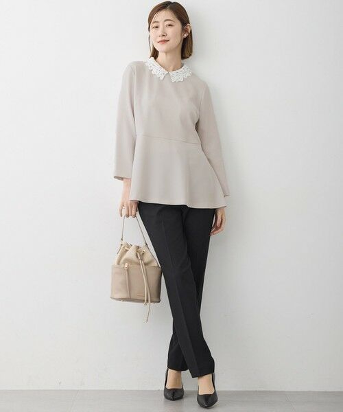 S size ONWARD(小さいサイズ) / エスサイズオンワード シャツ・ブラウス | 【セットアップ対応/洗える】トリアセダブルジョーゼット 2WAYレース襟 ペプラムブラウス | 詳細12