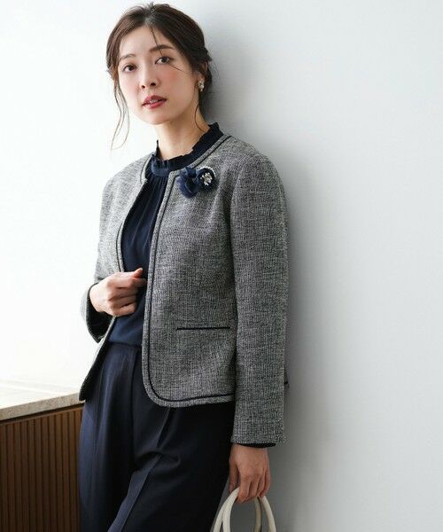 S size ONWARD(小さいサイズ) / エスサイズオンワード ノーカラージャケット | ライトストレッチ ツイード ジャケット | 詳細5