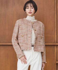 S size ONWARD(小さいサイズ) / エスサイズオンワード ノーカラージャケット | GIOLICAツイード ノーカラー ボタン ジャケット