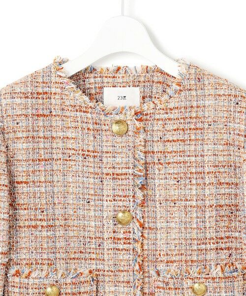 S size ONWARD(小さいサイズ) / エスサイズオンワード ノーカラージャケット | GIOLICAツイード ノーカラー ボタン ジャケット | 詳細9