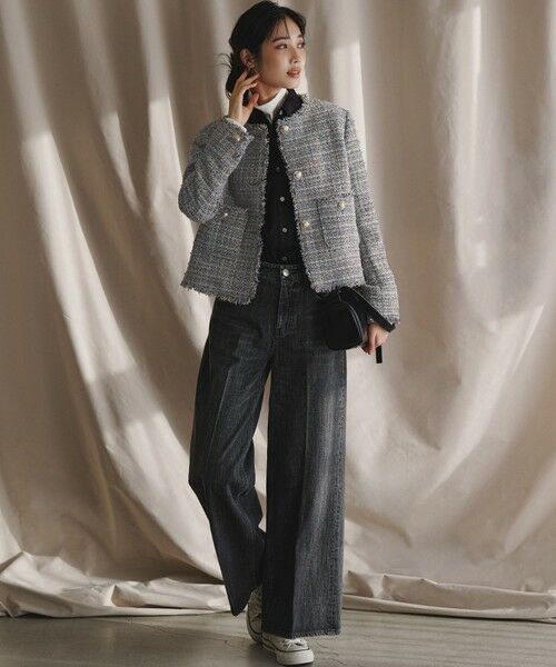 S size ONWARD(小さいサイズ) / エスサイズオンワード ノーカラージャケット | GIOLICAツイード ノーカラー ボタン ジャケット | 詳細16