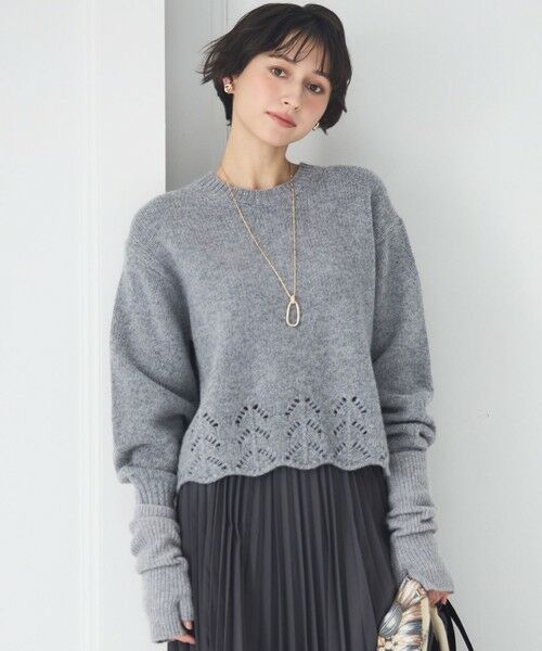 S size ONWARD(小さいサイズ)/エスサイズオンワード 【洗える】レーシーヘムデザイン パフスリーブ ニット ライトグレー系 32 S size ONWARD(小さいサイズ)/エスサイズオンワード 【洗える】レーシーヘムデザイン パフスリーブ ニット ライトグレー系 32