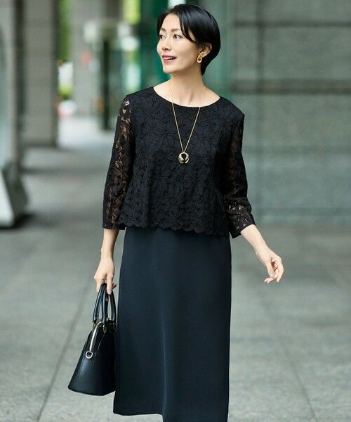 S size ONWARD(小さいサイズ) / エスサイズオンワード ロング・マキシ丈ワンピース | 【カタログ掲載】トリアセダブルクロスレース ワンピース | 詳細1