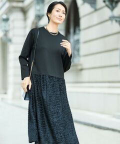 S size ONWARD(小さいサイズ) / エスサイズオンワード ロング・マキシ丈ワンピース | 【カタログ掲載】ジャカードコンビ ワンピース