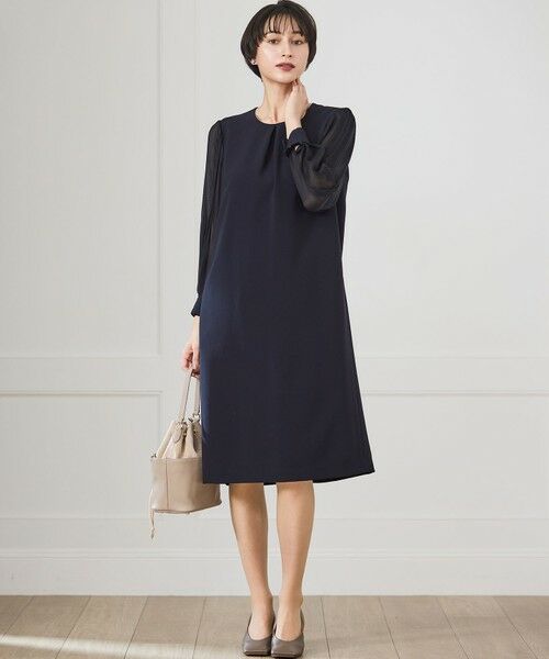 S size ONWARD(小さいサイズ) / エスサイズオンワード ロング・マキシ丈ワンピース | 【セットアップ対応/洗える】トリアセダブルジョーゼット シフォンスリーブ ワンピース | 詳細1