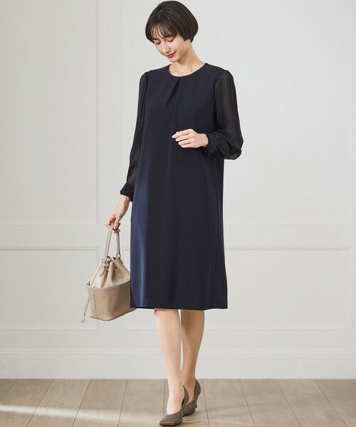 S size ONWARD(小さいサイズ) / エスサイズオンワード ロング・マキシ丈ワンピース | 【セットアップ対応/洗える】トリアセダブルジョーゼット シフォンスリーブ ワンピース | 詳細2