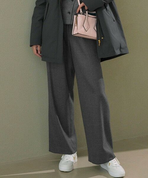 S size ONWARD(小さいサイズ) / エスサイズオンワード その他パンツ | 【洗える】ハイカウントフラノ ドロスト ワイド パンツ(ライトグレー系)