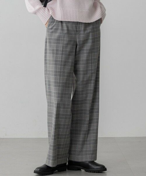 S size ONWARD(小さいサイズ) / エスサイズオンワード その他パンツ | 【洗える】ウォームストレッチ チェック ワイド パンツ(グレーチェック)