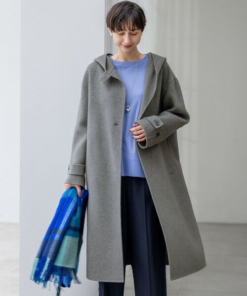 S size ONWARD(小さいサイズ)/エスサイズオンワード 【見上愛さん着用】MANTECOPureリバー フード ロングコート ミディアムグレー系 32