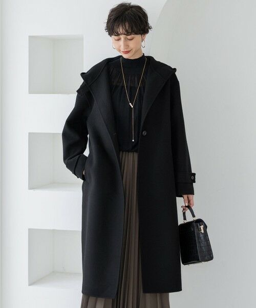 S size ONWARD(小さいサイズ)/エスサイズオンワード 【見上愛さん着用】MANTECOPureリバー フード ロングコート ブラック系 32