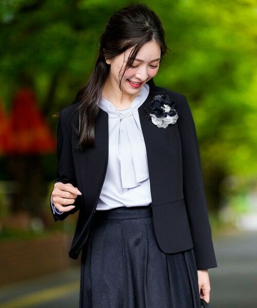 S size ONWARD(小さいサイズ) / エスサイズオンワード ノーカラージャケット | セレモニーダブルクロス クルーカラー ジャケット | 詳細9