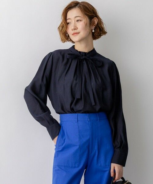 S size ONWARD(小さいサイズ) / エスサイズオンワード シャツ・ブラウス | TRオーガンジー 2WAY ボウタイブラウス（ネイビー系）