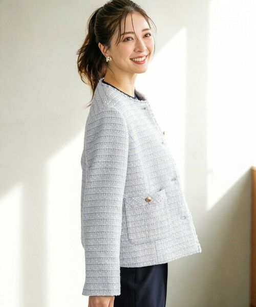 S size ONWARD(小さいサイズ) / エスサイズオンワード ノーカラージャケット | ノーカラーフリンジツイード ジャケット | 詳細8