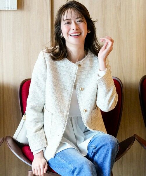 S size ONWARD(小さいサイズ) / エスサイズオンワード ノーカラージャケット | ノーカラーフリンジツイード ジャケット | 詳細17