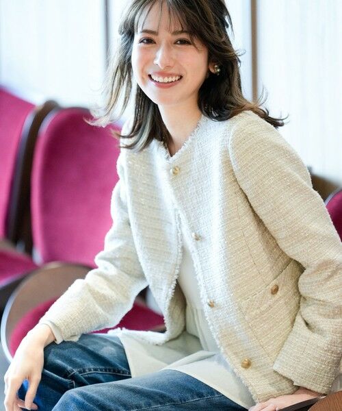 S size ONWARD(小さいサイズ) / エスサイズオンワード ノーカラージャケット | ノーカラーフリンジツイード ジャケット | 詳細18