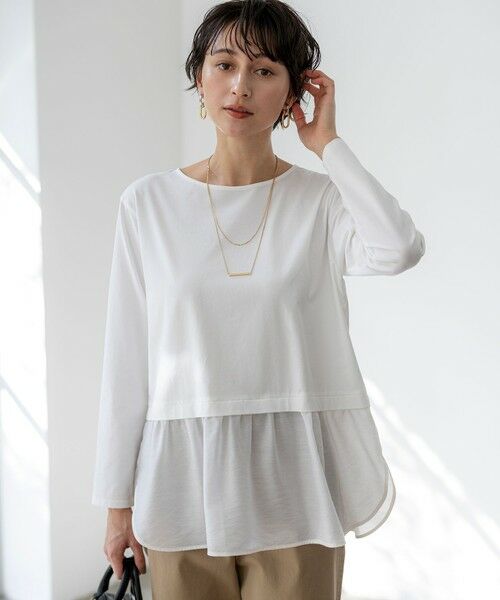 S size ONWARD(小さいサイズ) / エスサイズオンワード カットソー | ナチュラルコットンベア シアードッキング カットソー（ホワイト系）