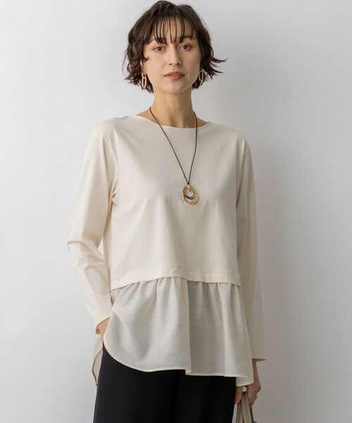 S size ONWARD(小さいサイズ) / エスサイズオンワード カットソー | ナチュラルコットンベア シアードッキング カットソー（ベージュ系）