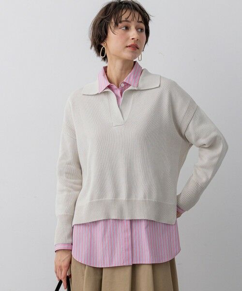 S size ONWARD(小さいサイズ) / エスサイズオンワード ニット・セーター | 【一部先行予約】コットンギマ スキッパー ニット（ベージュ系）