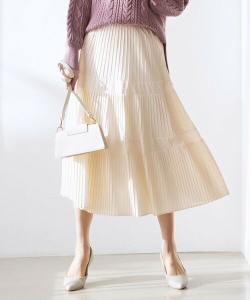 S size ONWARD(小さいサイズ) / エスサイズオンワード ロング・マキシ丈スカート | プリーツ切替 スカート（アイボリー）