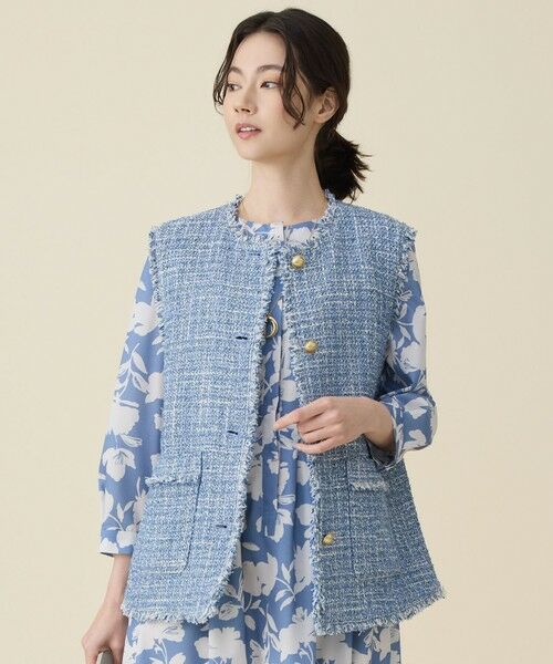 S size ONWARD(小さいサイズ) / エスサイズオンワード ベスト | ファンシーノットツイード ジレ（ブルー）