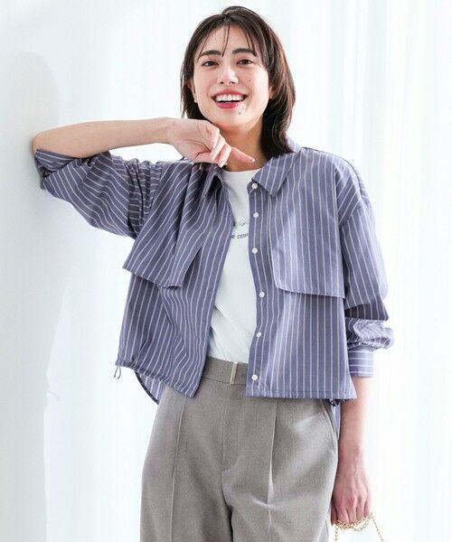S size ONWARD(小さいサイズ) / エスサイズオンワード シャツ・ブラウス | クロップドヨークハオリ シャツ（ライトブルーストライプ）