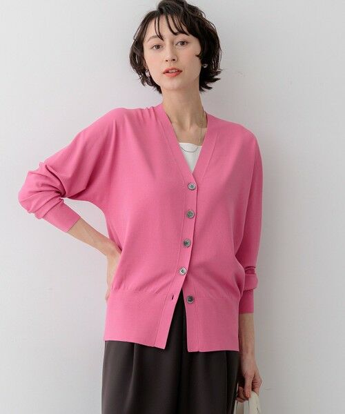 S size ONWARD(小さいサイズ) / エスサイズオンワード カーディガン・ボレロ | レーヨンポリエステルストレッチ Vネック カーディガン（ピンク系）