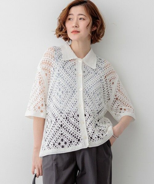 S size ONWARD(小さいサイズ) / エスサイズオンワード ニット・セーター | エンブロイダリーレース ポロ ニット（ホワイト系）